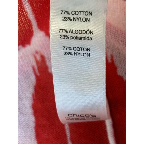 Chicos Size L Red & Orange Semi-Sheer Open Front Lightweight Cardigan Sweater - Picture 5 of 5